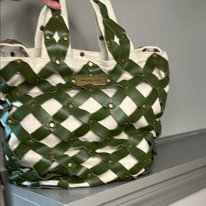 Michael Kors Green and Cream Tote Bag